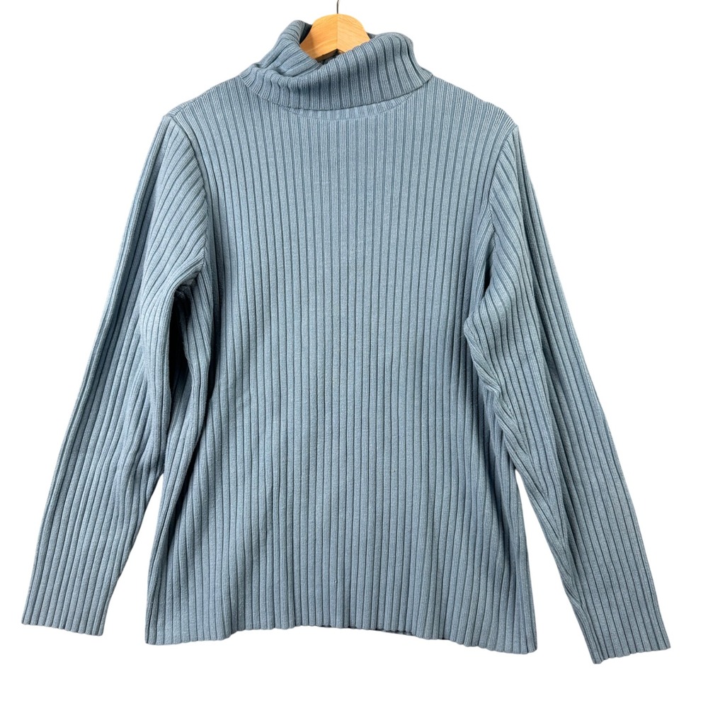 Universal Standard Blue Ribbed Turtleneck Sweater Long Sleeve Size M